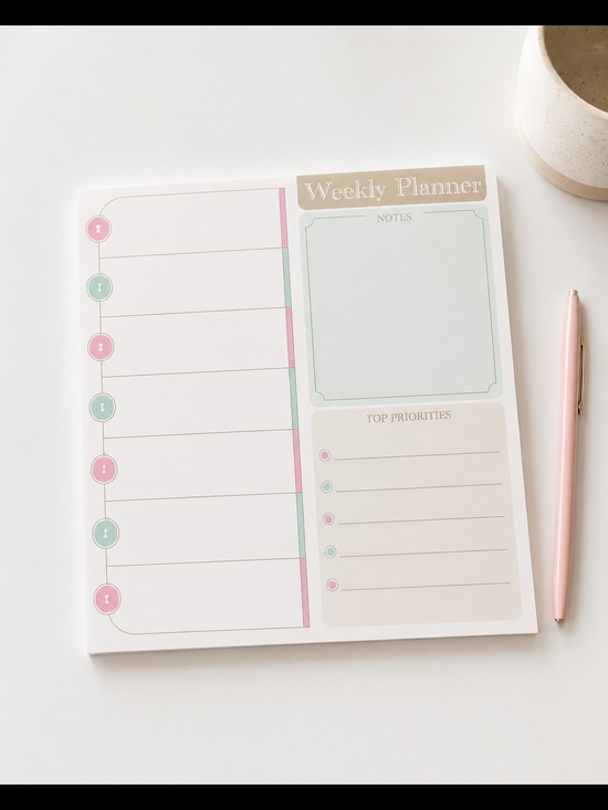 Other - Minimalist Magnetic Weekly Planner Pad 8×8 in Pastel Organizer – 50 Sheets + Pen
